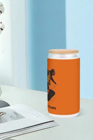 Frosted 16oz Glass Cups with Bamboo Lid Beer Can Tumbler