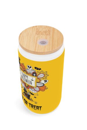 Frosted 16oz Glass Cups with Bamboo Lid Beer Can Tumbler