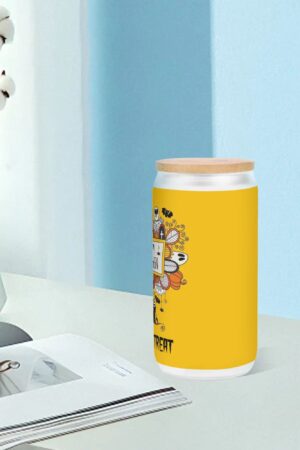 Frosted 16oz Glass Cups with Bamboo Lid Beer Can Tumbler