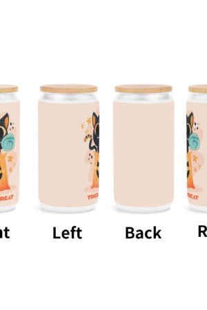 Frosted 16oz Glass Cups with Bamboo Lid Beer Can Tumbler