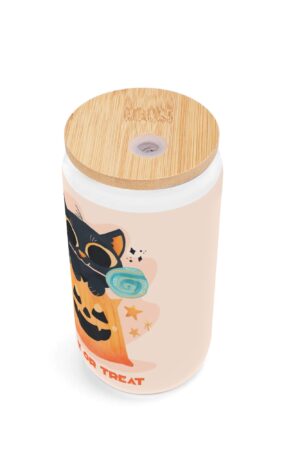 Frosted 16oz Glass Cups with Bamboo Lid Beer Can Tumbler