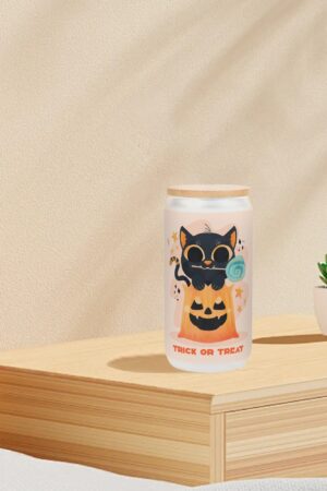 Frosted 16oz Glass Cups with Bamboo Lid Beer Can Tumbler