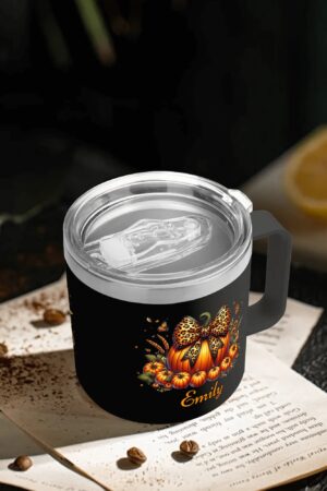 Personalized 14oz Stainless Steel Coffee Mug Coffee Cup with Lid and Handle