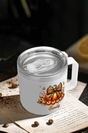 Personalized 14oz Stainless Steel Coffee Mug Coffee Cup with Lid and Handle