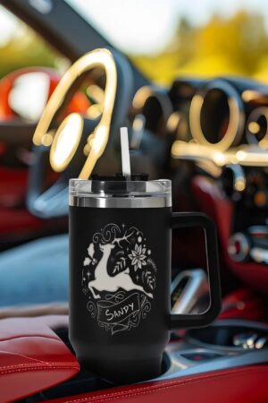 Engraved 40oz Stainless Steel Tumbler Travel Mug with Handle and Straw for Cup Holder