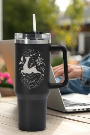 Engraved 40oz Stainless Steel Tumbler Travel Mug with Handle and Straw for Cup Holder