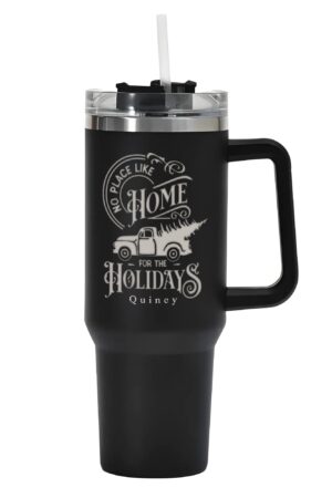 Engraved 40oz Stainless Steel Tumbler Travel Mug with Handle and Straw for Cup Holder