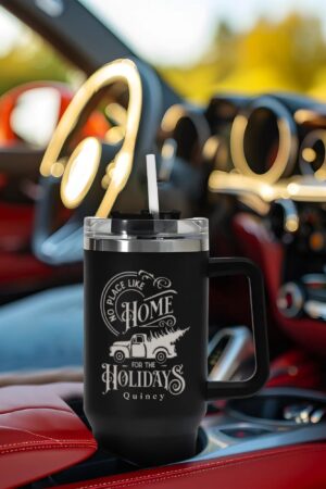 Engraved 40oz Stainless Steel Tumbler Travel Mug with Handle and Straw for Cup Holder