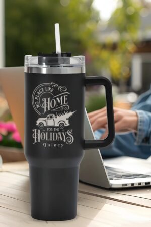 Engraved 40oz Stainless Steel Tumbler Travel Mug with Handle and Straw for Cup Holder