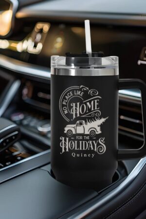 Engraved 40oz Stainless Steel Tumbler Travel Mug with Handle and Straw for Cup Holder