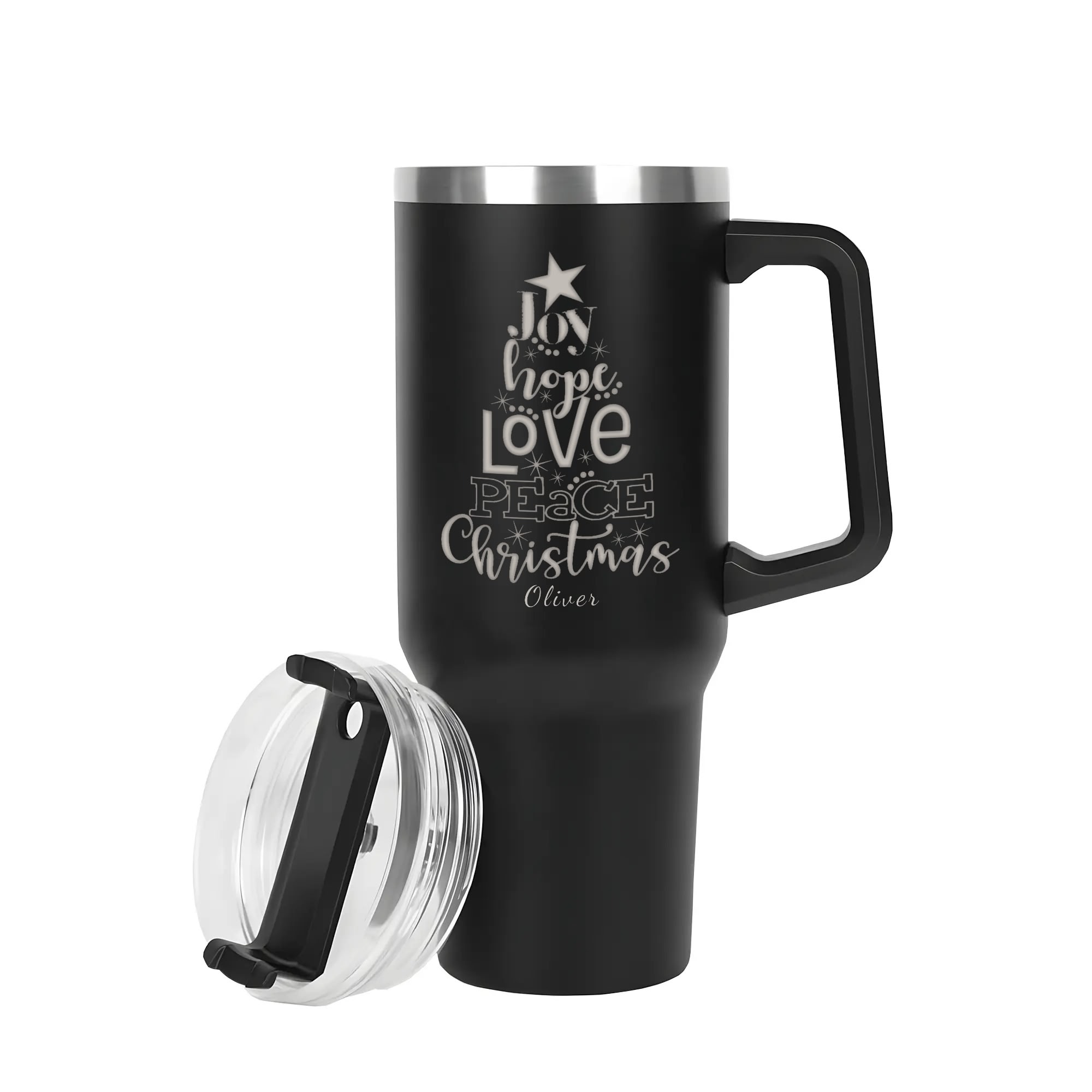 Engraved 40oz Stainless Steel Tumbler Travel Mug with Handle and Straw for Cup Holder - Image 2