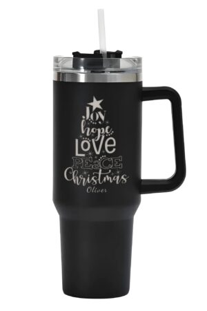 Engraved 40oz Stainless Steel Tumbler Travel Mug with Handle and Straw for Cup Holder