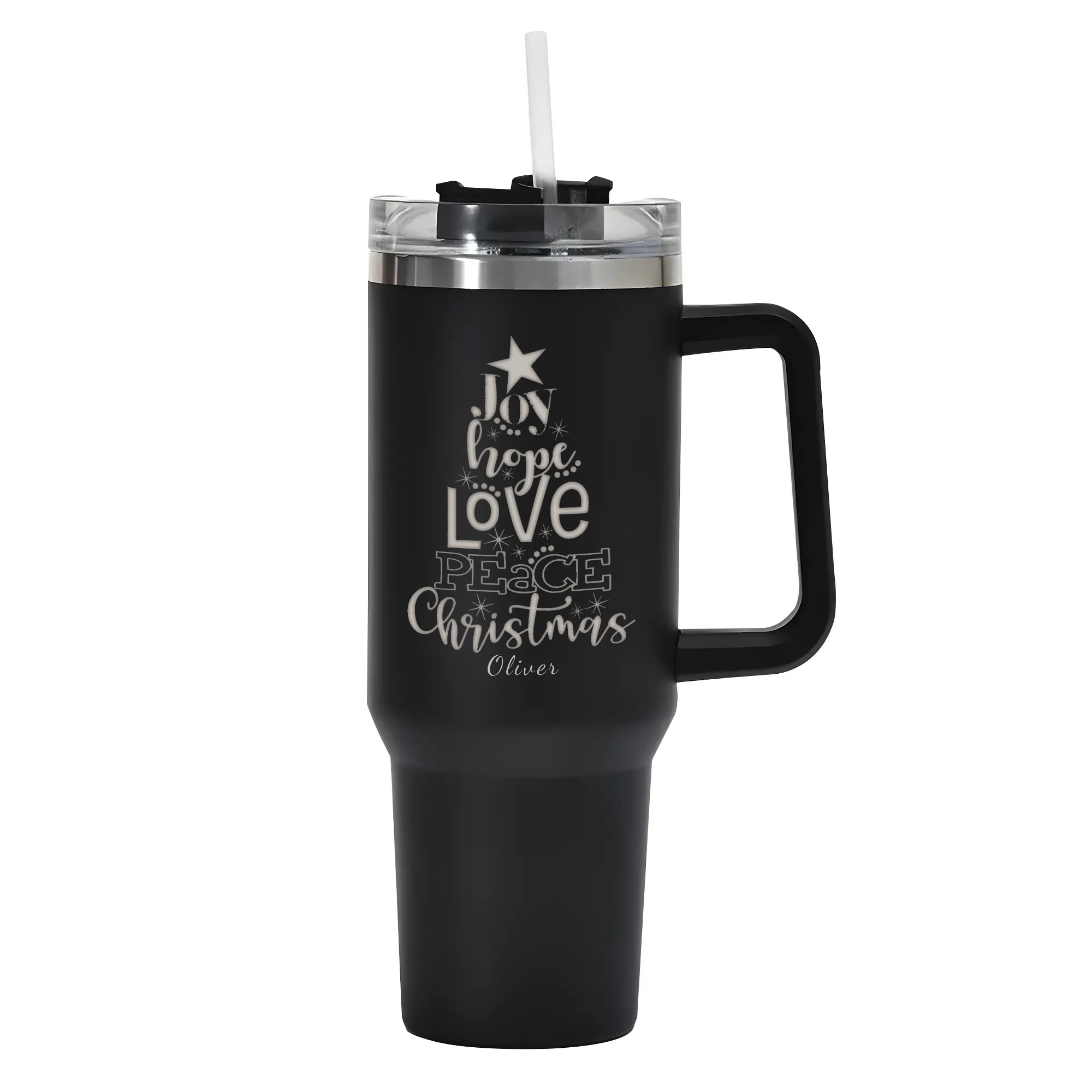 Engraved 40oz Stainless Steel Tumbler Travel Mug with Handle and Straw for Cup Holder - Image 3