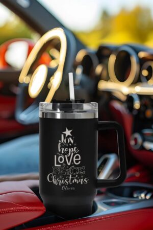 Engraved 40oz Stainless Steel Tumbler Travel Mug with Handle and Straw for Cup Holder