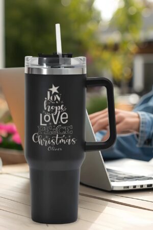Engraved 40oz Stainless Steel Tumbler Travel Mug with Handle and Straw for Cup Holder
