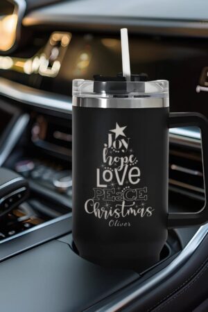 Engraved 40oz Stainless Steel Tumbler Travel Mug with Handle and Straw for Cup Holder