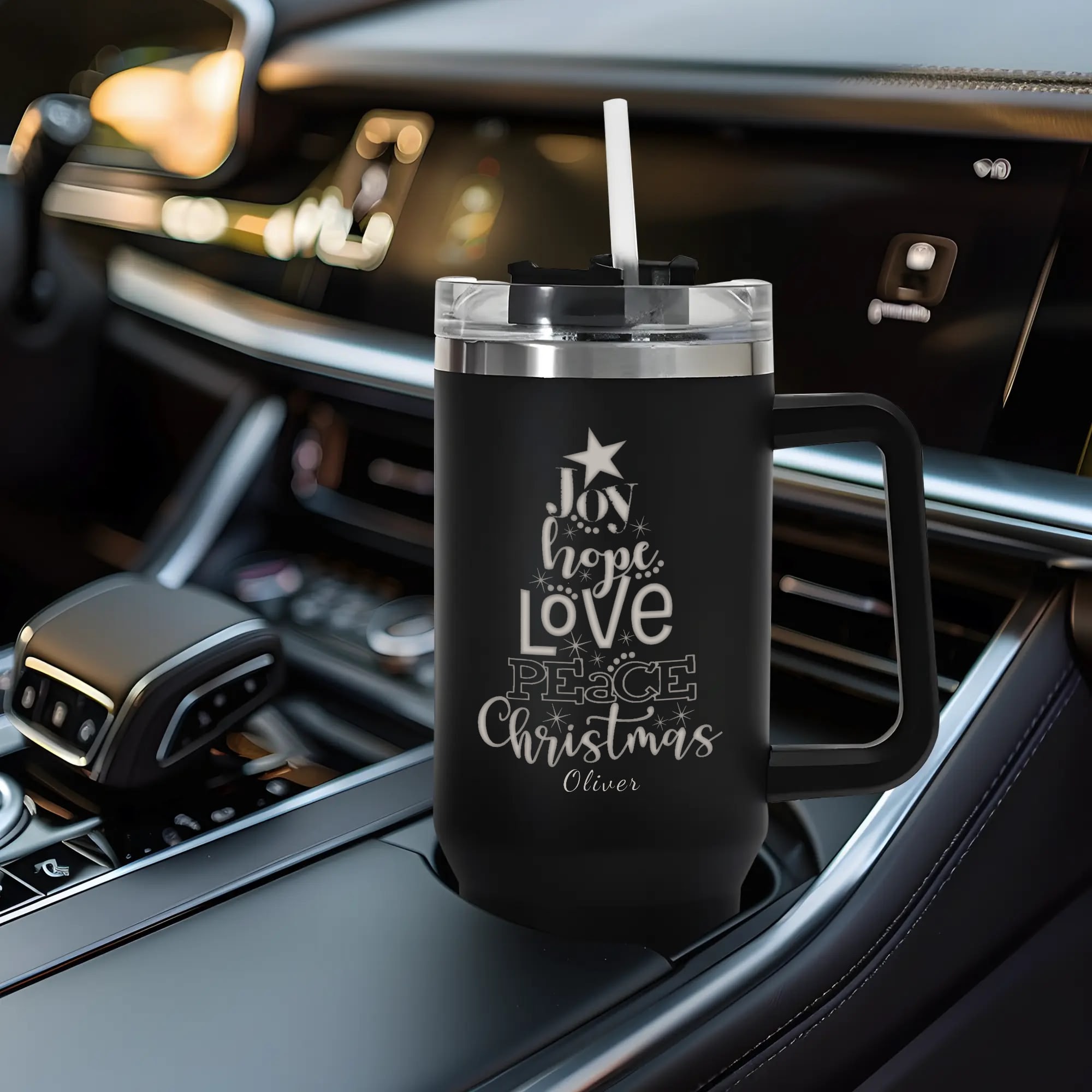 Engraved 40oz Stainless Steel Tumbler Travel Mug with Handle and Straw for Cup Holder - Image 6