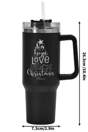 Engraved 40oz Stainless Steel Tumbler Travel Mug with Handle and Straw for Cup Holder