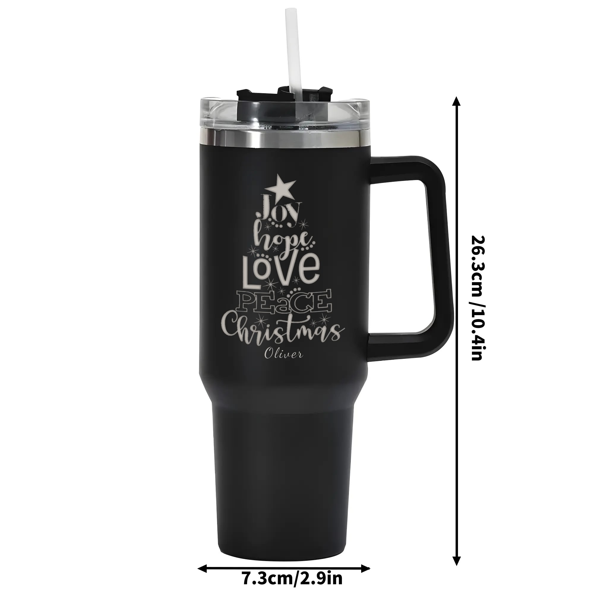 Engraved 40oz Stainless Steel Tumbler Travel Mug with Handle and Straw for Cup Holder - Image 7