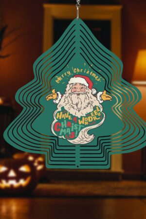 Christmas Tree Shape Hanging Wind Spinner for Garden Decor Yard Art