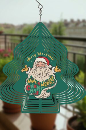 Christmas Tree Shape Hanging Wind Spinner for Garden Decor Yard Art