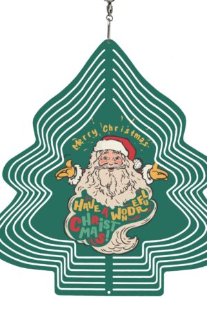 Christmas Tree Shape Hanging Wind Spinner for Garden Decor Yard Art