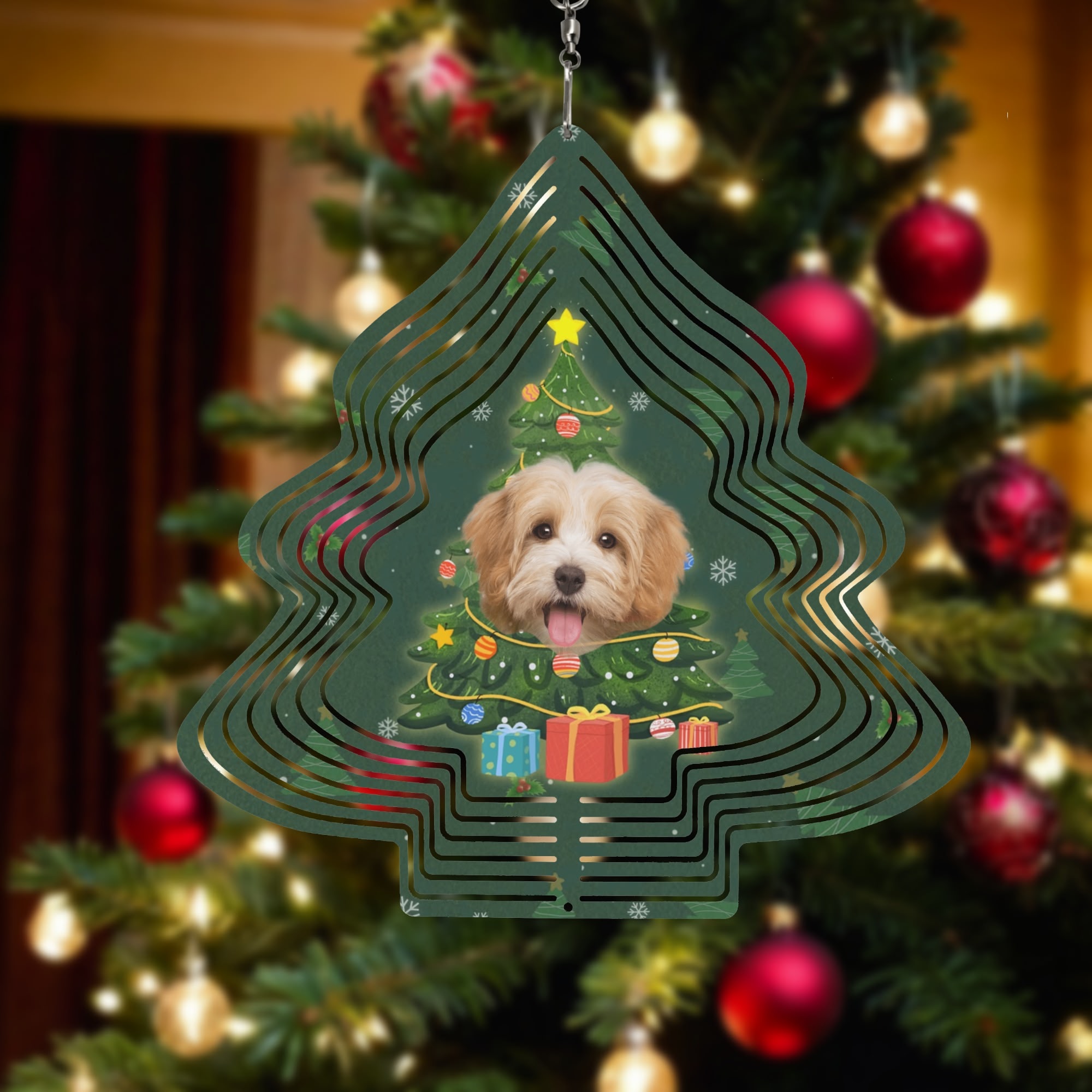 Christmas Tree Shape Hanging Wind Spinner for Garden Decor Yard Art - Image 2