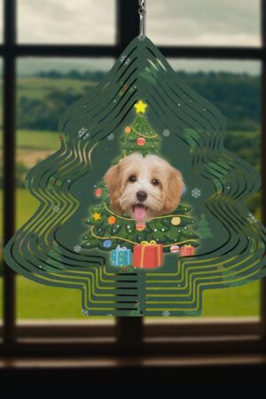Christmas Tree Shape Hanging Wind Spinner for Garden Decor Yard Art