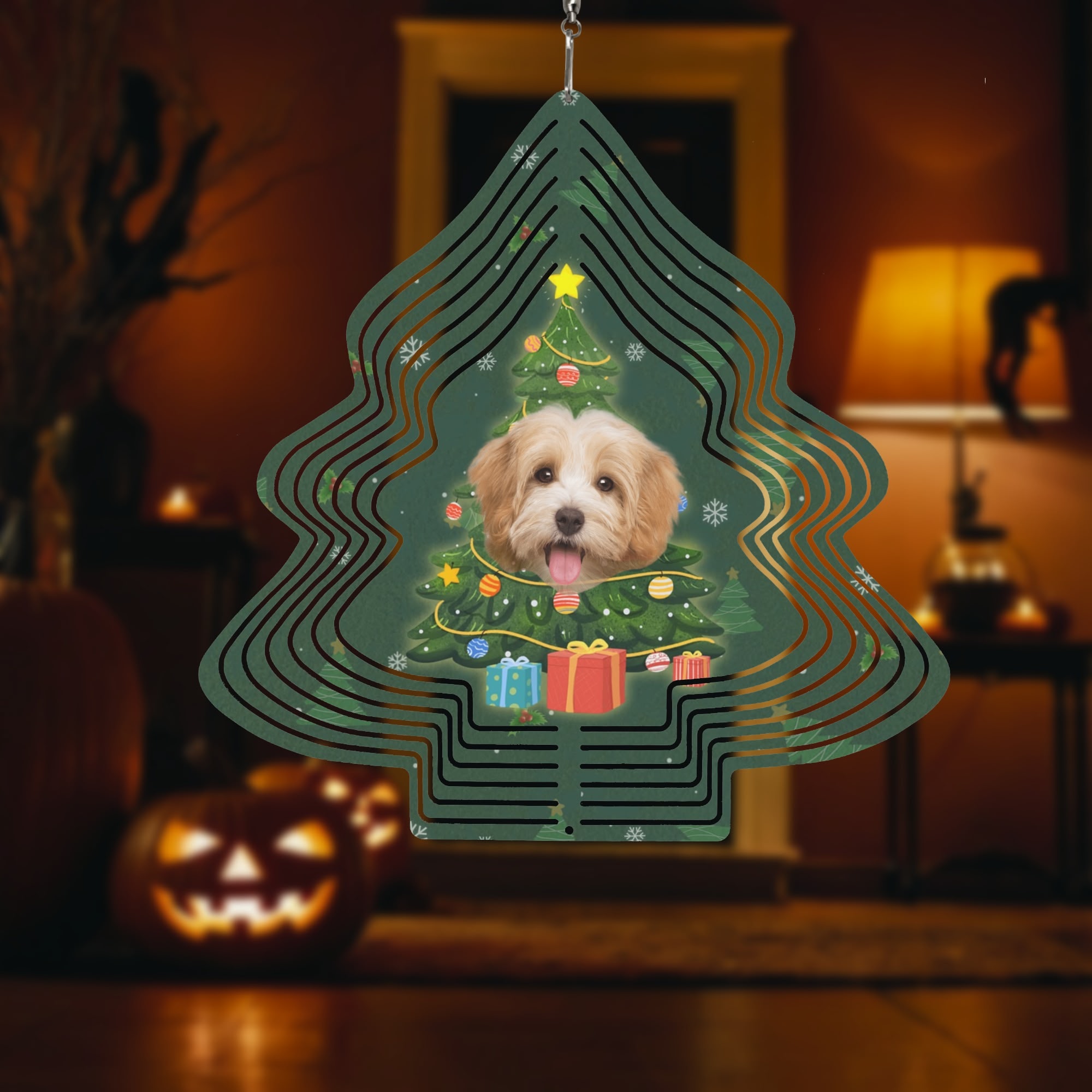 Christmas Tree Shape Hanging Wind Spinner for Garden Decor Yard Art - Image 4