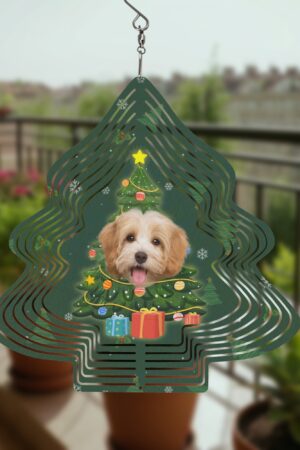 Christmas Tree Shape Hanging Wind Spinner for Garden Decor Yard Art