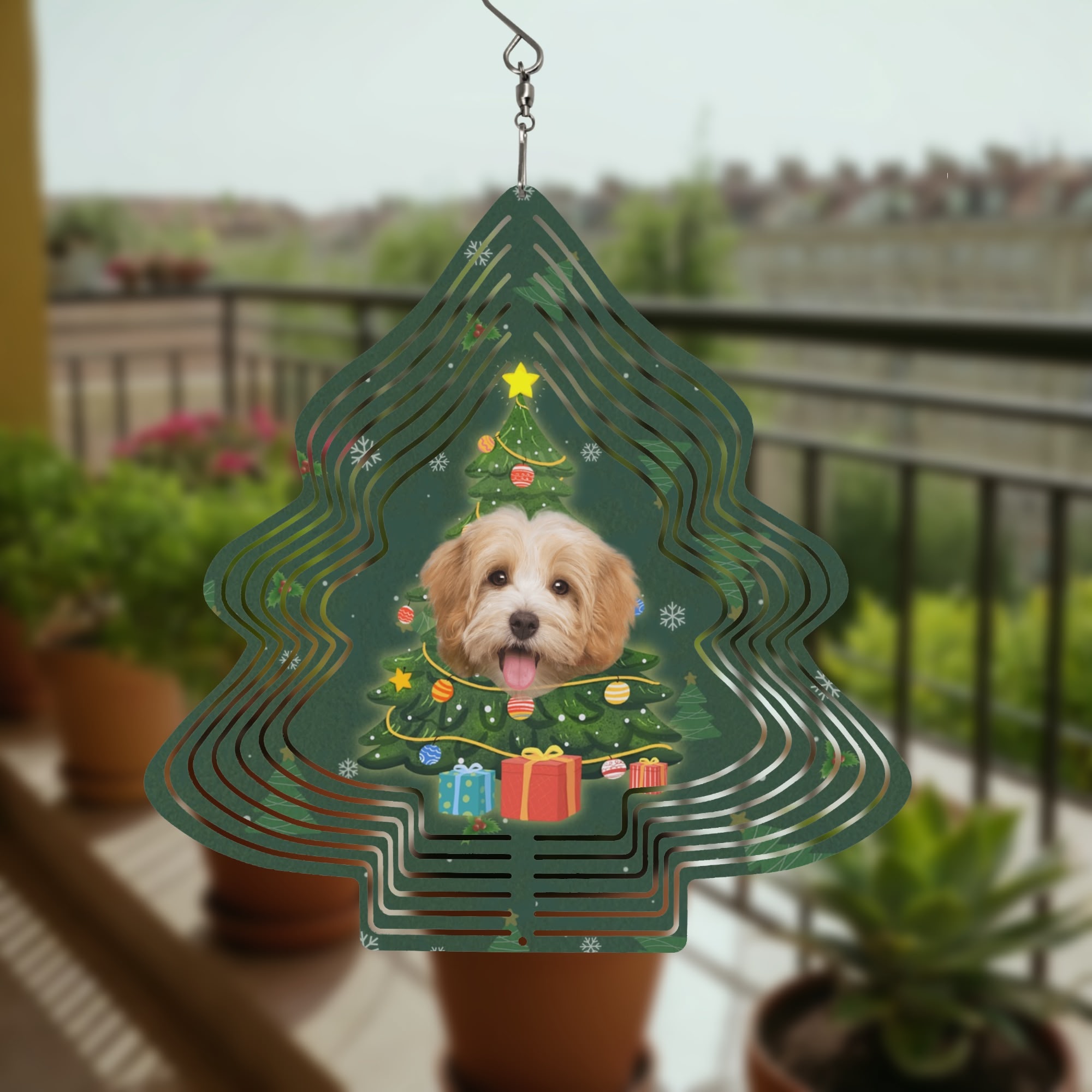 Christmas Tree Shape Hanging Wind Spinner for Garden Decor Yard Art - Image 5