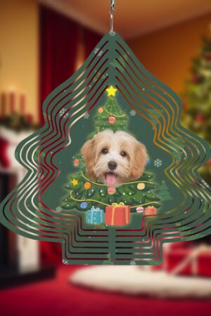 Christmas Tree Shape Hanging Wind Spinner for Garden Decor Yard Art