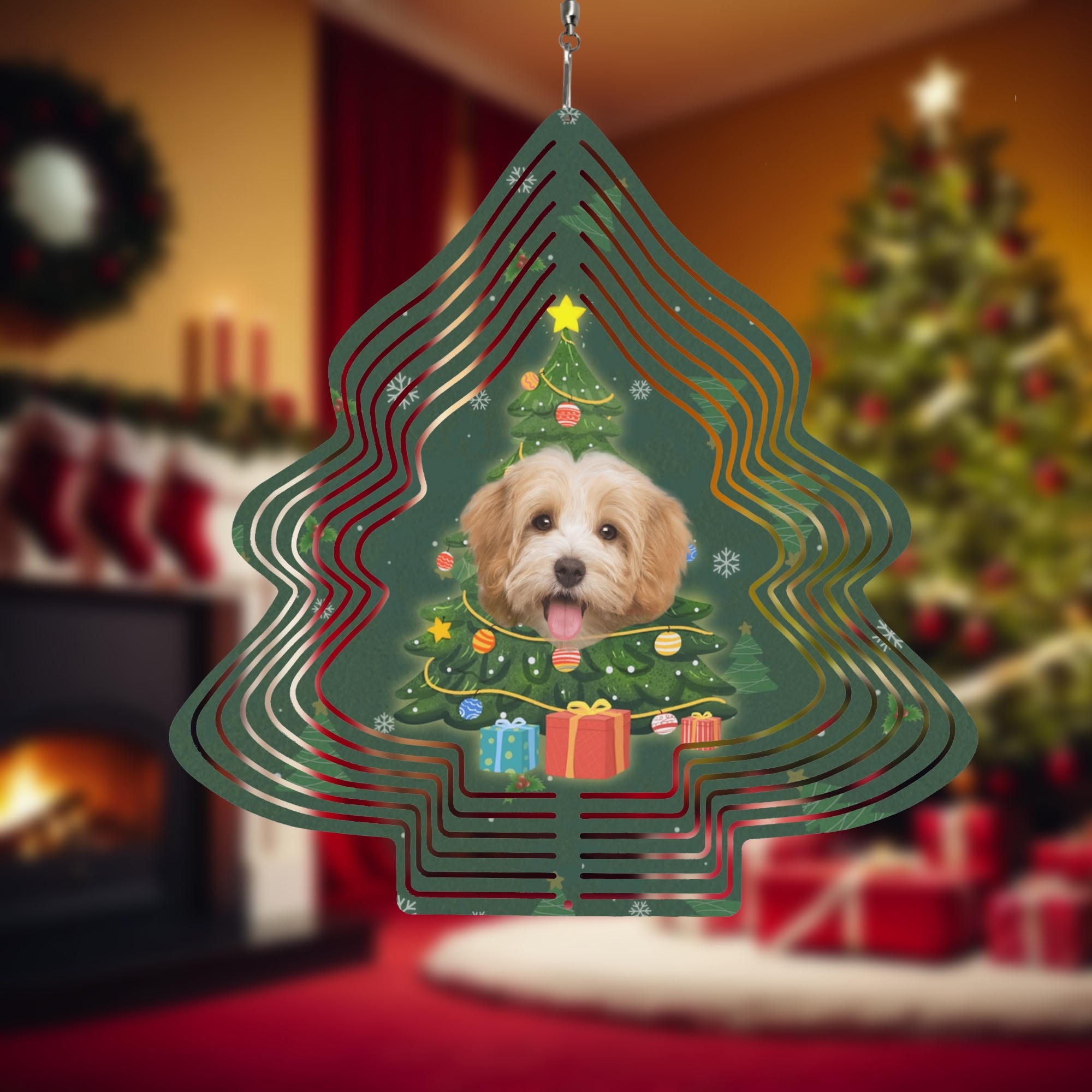 Christmas Tree Shape Hanging Wind Spinner for Garden Decor Yard Art - Image 6