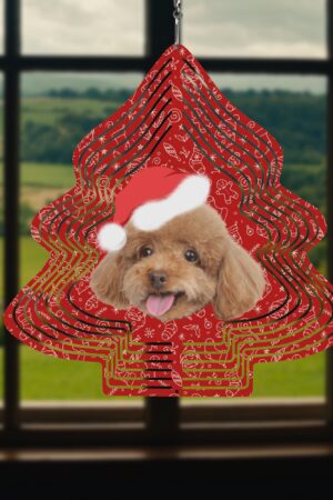 Christmas Tree Shape Hanging Wind Spinner for Garden Decor Yard Art