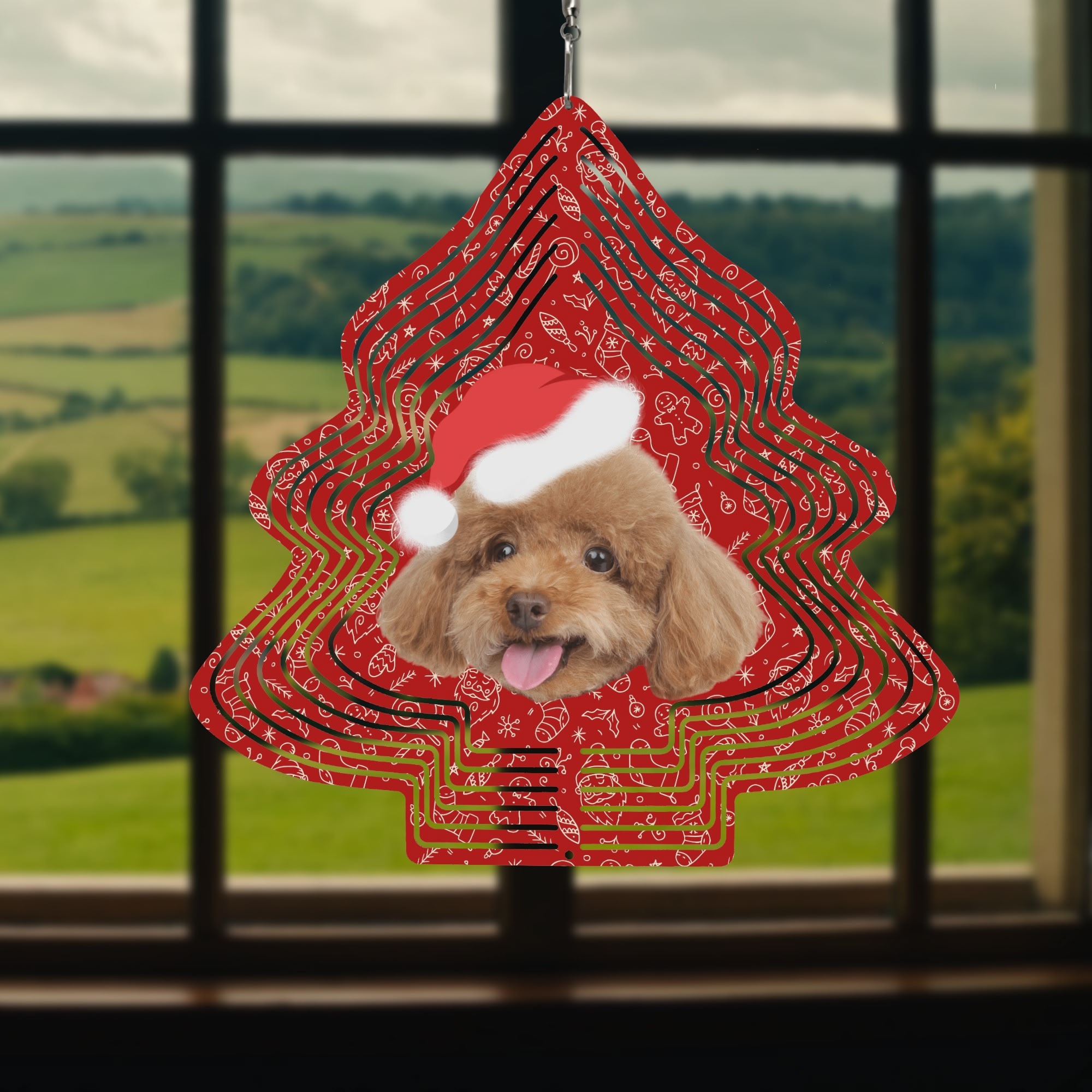 Christmas Tree Shape Hanging Wind Spinner for Garden Decor Yard Art - Image 3