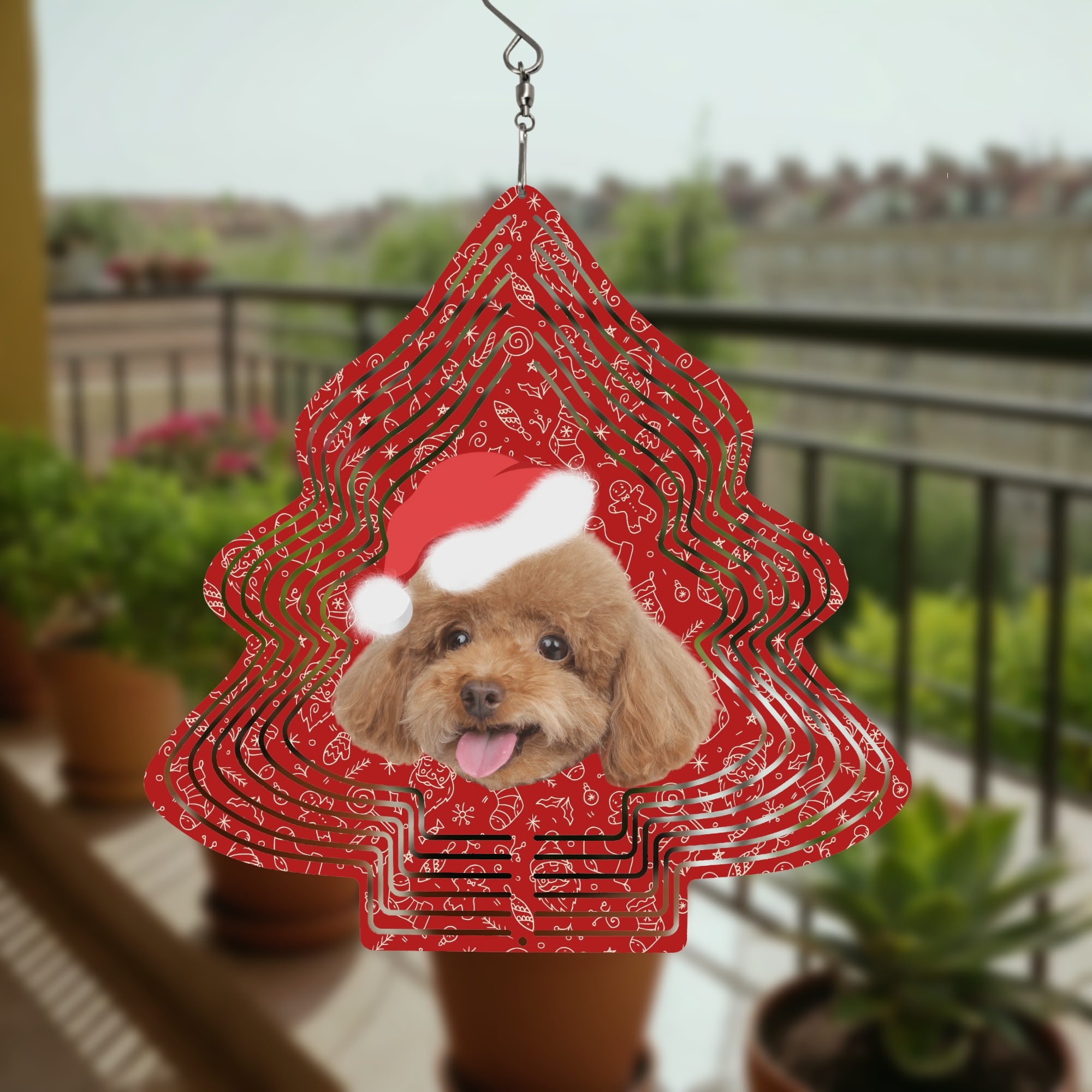 Christmas Tree Shape Hanging Wind Spinner for Garden Decor Yard Art - Image 5
