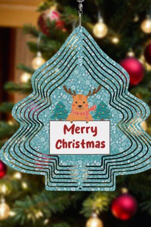 Christmas Tree Shape Hanging Wind Spinner for Garden Decor Yard Art
