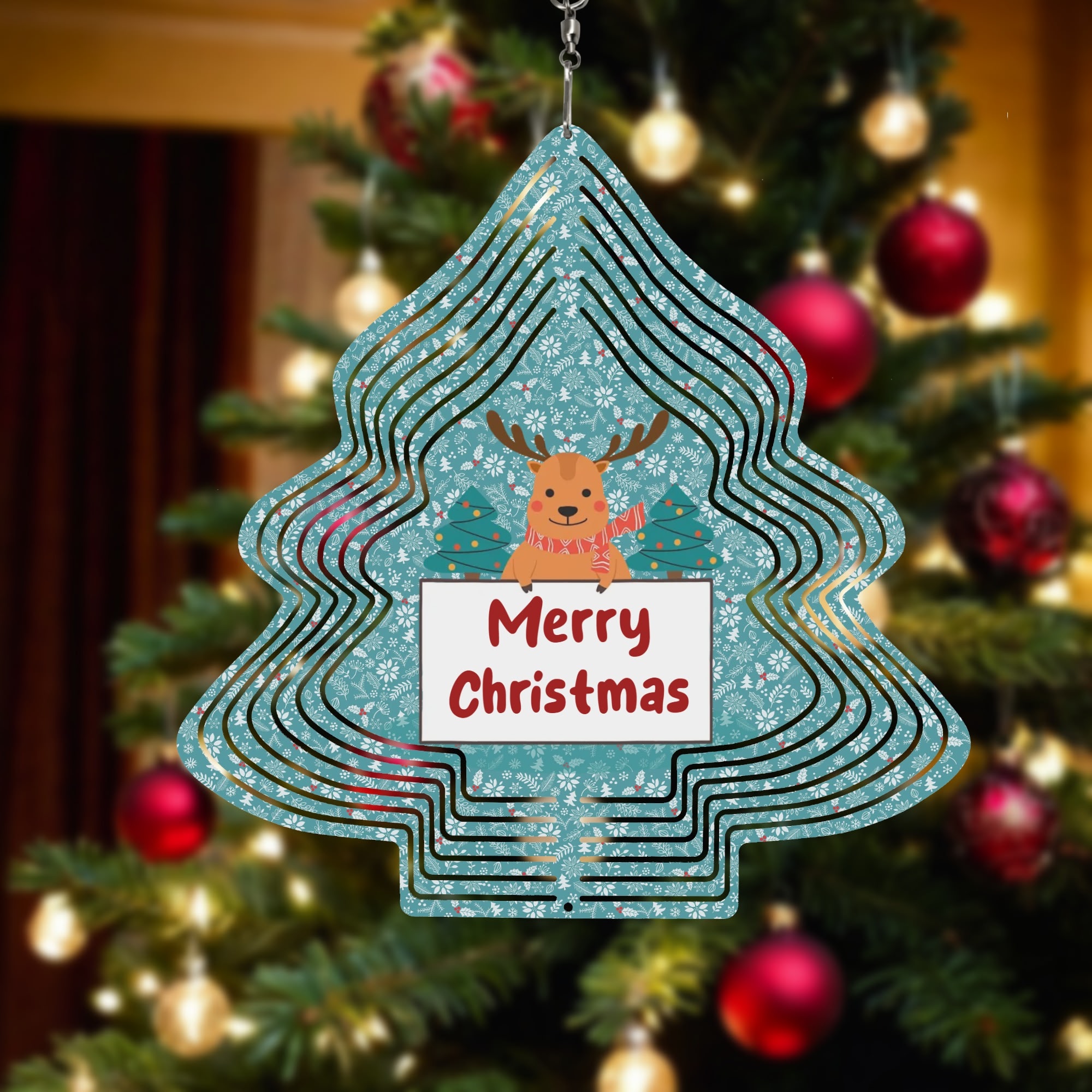 Christmas Tree Shape Hanging Wind Spinner for Garden Decor Yard Art - Image 2