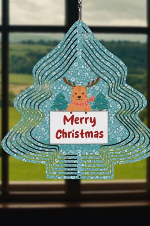 Christmas Tree Shape Hanging Wind Spinner for Garden Decor Yard Art