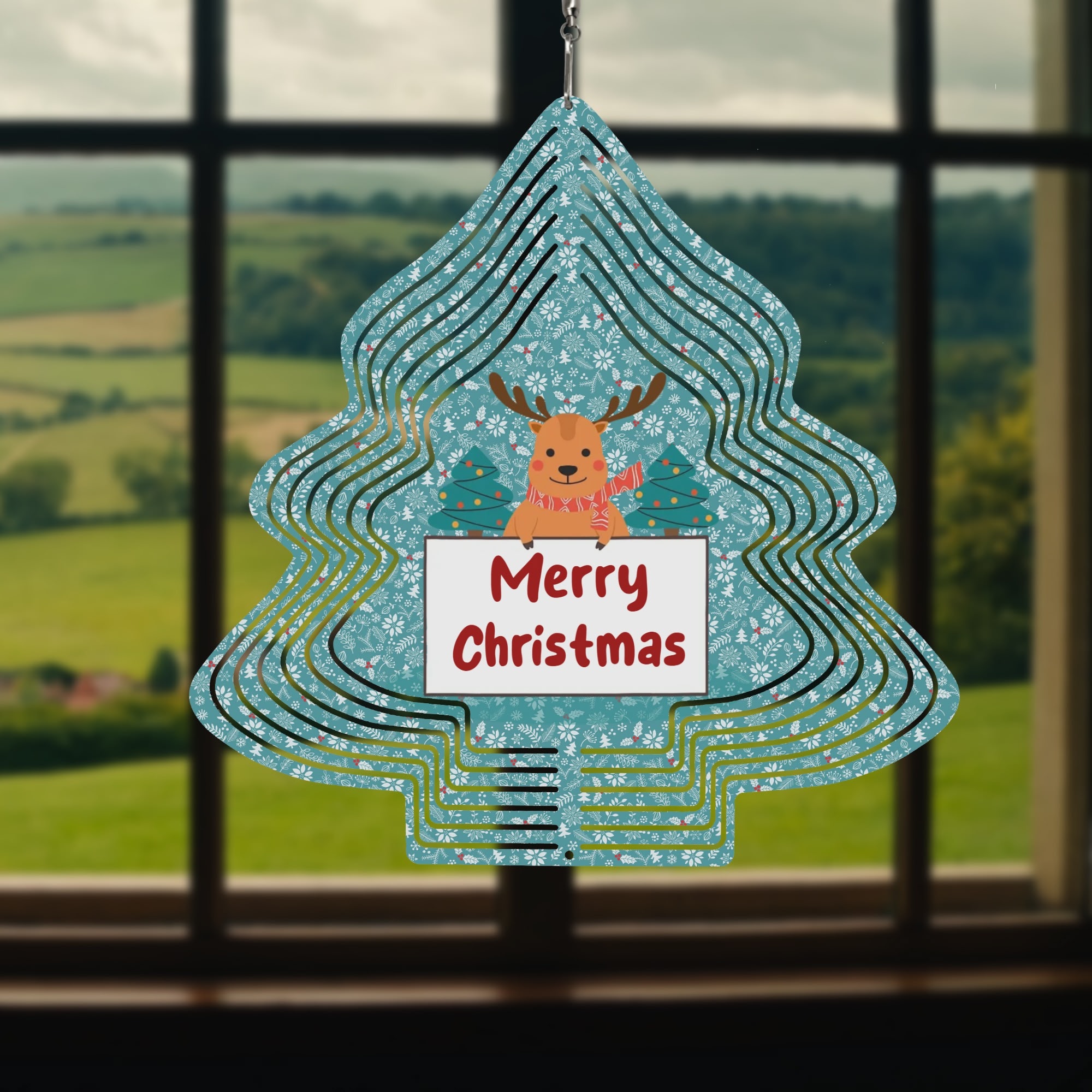 Christmas Tree Shape Hanging Wind Spinner for Garden Decor Yard Art - Image 3
