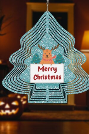 Christmas Tree Shape Hanging Wind Spinner for Garden Decor Yard Art