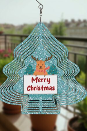Christmas Tree Shape Hanging Wind Spinner for Garden Decor Yard Art