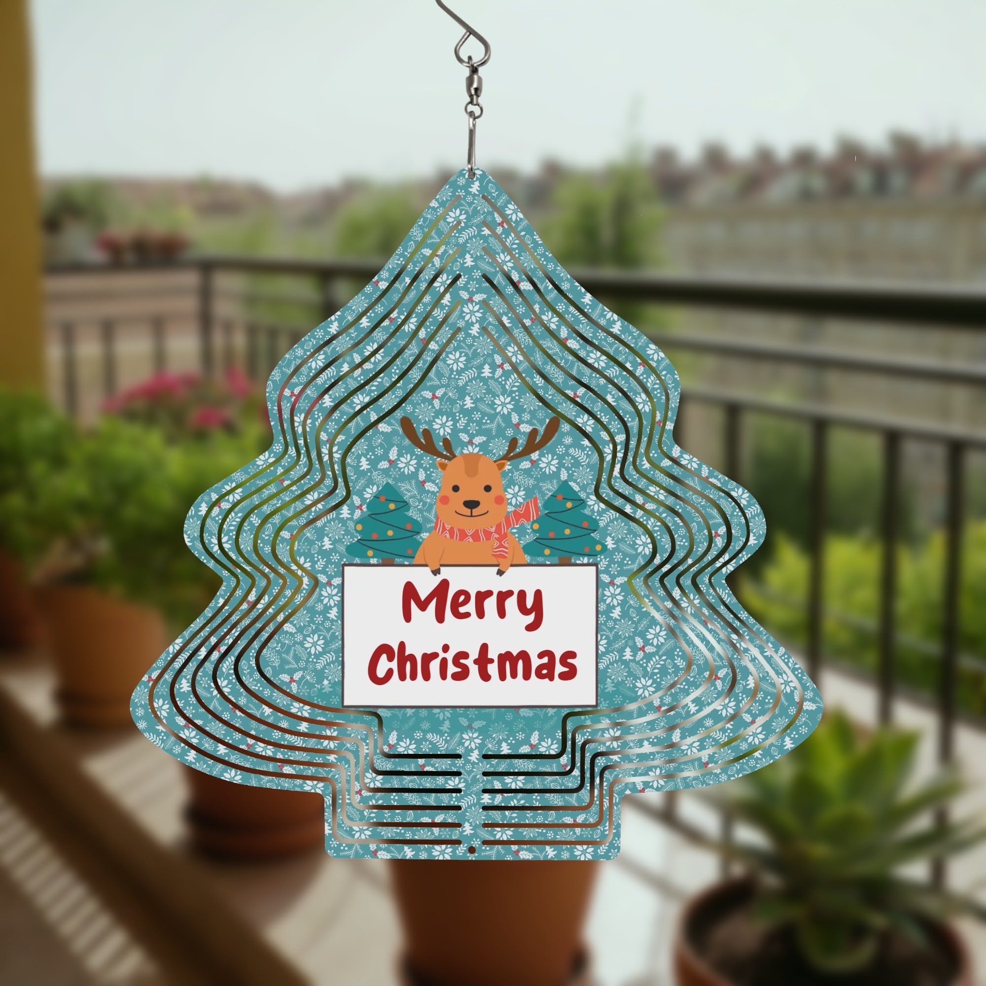Christmas Tree Shape Hanging Wind Spinner for Garden Decor Yard Art - Image 5