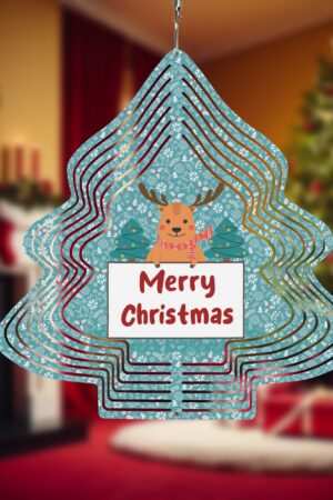 Christmas Tree Shape Hanging Wind Spinner for Garden Decor Yard Art