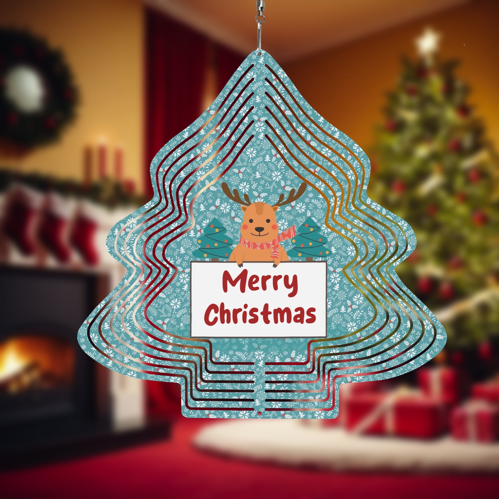 Christmas Tree Shape Hanging Wind Spinner for Garden Decor Yard Art - Image 6