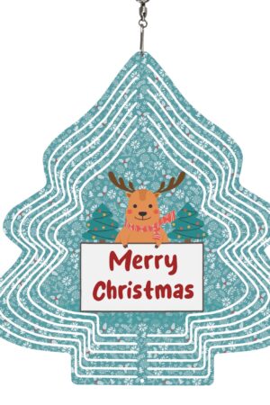 Christmas Tree Shape Hanging Wind Spinner for Garden Decor Yard Art