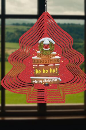 Christmas Tree Shape Hanging Wind Spinner for Garden Decor Yard Art