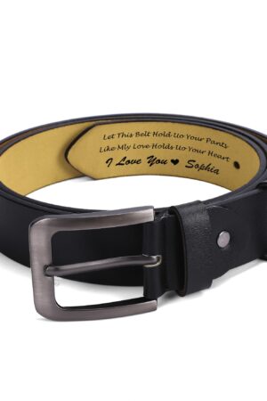 Black Engraved Leather Belt Funny Personalized Gift For Husband Boyfriend