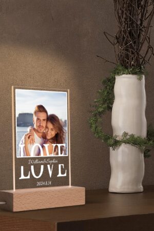 Personalized LED Rectangle Acrylic Night Light and Wooden Base Table Decor