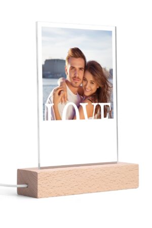 Personalized LED Rectangle Acrylic Night Light and Wooden Base Table Decor